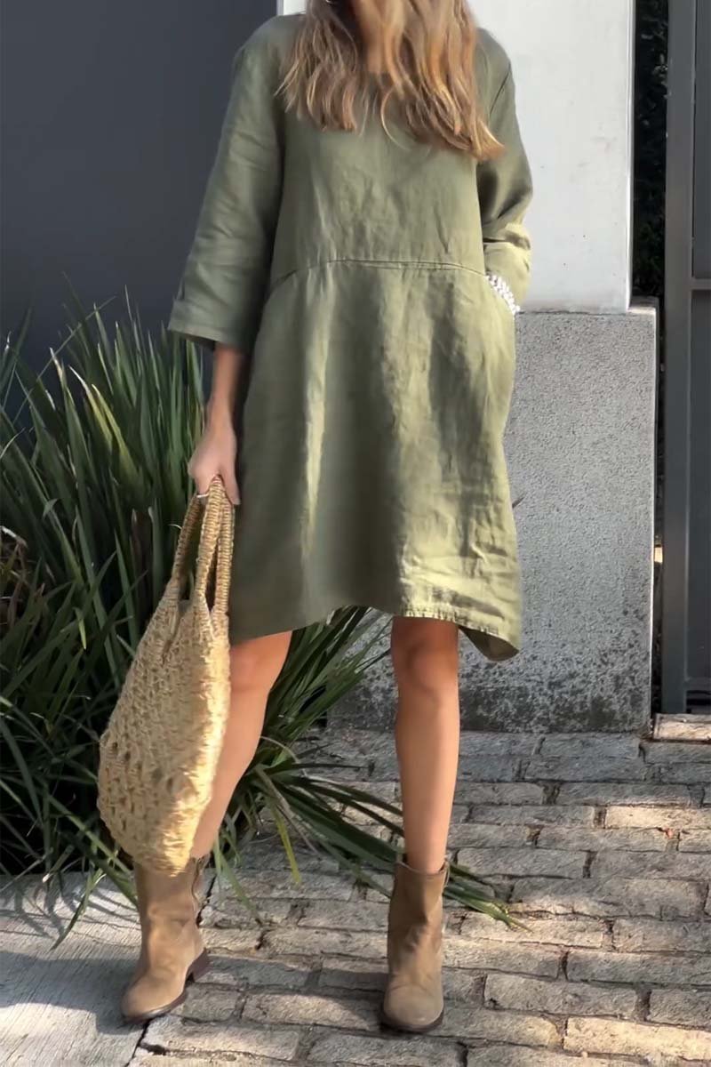 597521b5ee4d8450c3d4c94e24b80c88 Casual solid color cotton and linen dress - onlinemegasale.com
