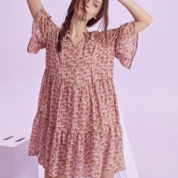 Chic Floral V-Neck Mini Dress for Effortless Style