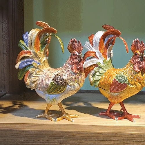 Pure Handmade Metal Enamel Color Craft Lucky Chicken Storage Box Jewelry Box - onlinemegasale.com
