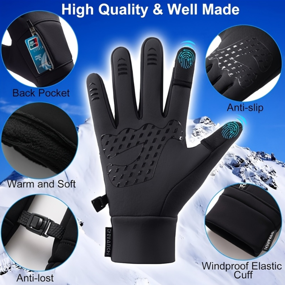 1 Pair Of Winter Windproof And Waterproof Touch Screen Warm Gloves, Suitable For Outdoor Cycling, Fishing, Running, Skiing, Christmas Gifts - onlinemegasale.com