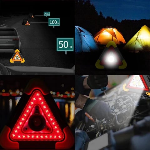 2-IN-1 Solar Emergency Triangle Warning Light at the Roadside - onlinemegasale.com