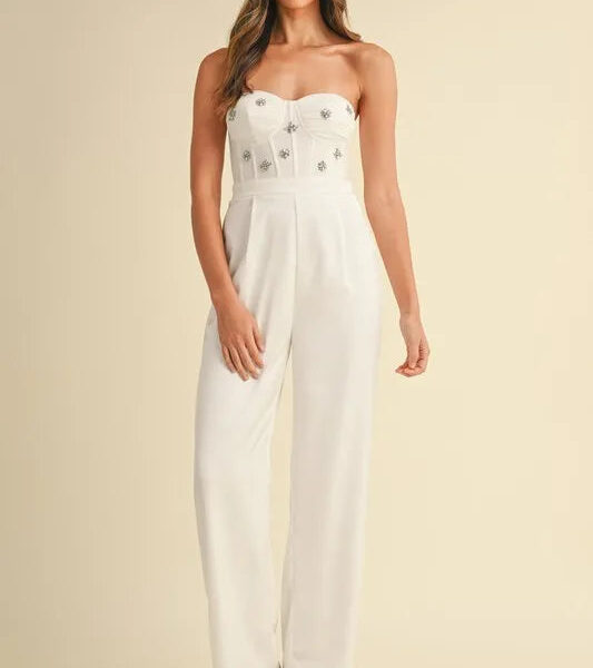 Rhinestone Applique Bustier Jumpsuit