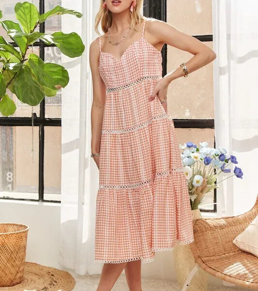 Gingham Detail Washed Dress