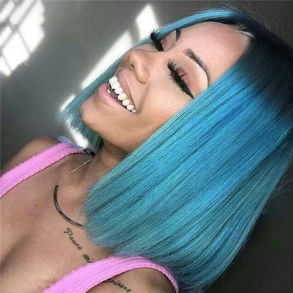 Cranberry 1B/Sky Blue Short Bob Straight Brazilian 13X4 Preplucked Wig