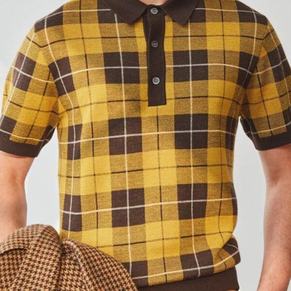 Plus Size Plaid Short Sleeve Polo