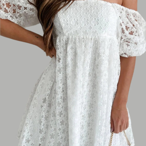 Lace Puff Sleeve Empire Waist Mini Dress