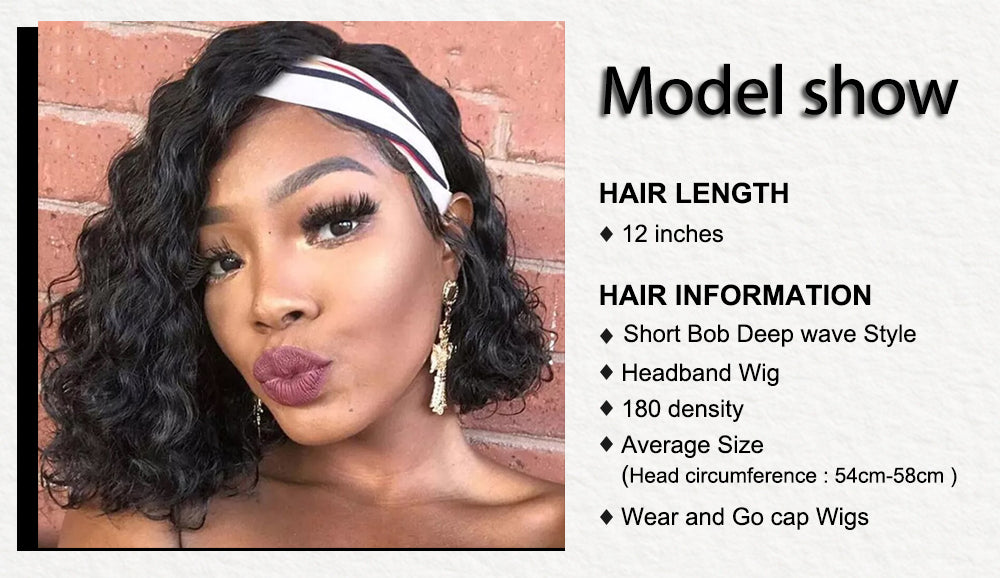 Cranberry Breathable Comfortable Headband Bob Deep Wave 180% Density Human Hair Beginner Wig - onlinemegasale.com