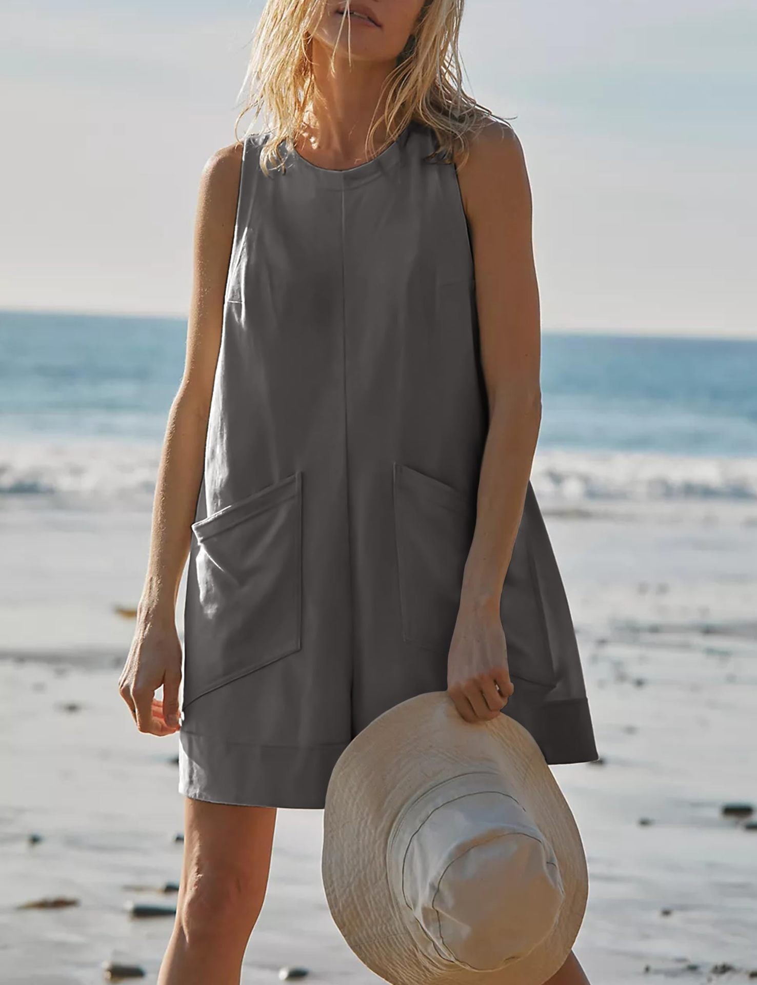 ✨New Women's Casual Jumpsuit Stretch Sleeveless Shorts Jumpsuit - onlinemegasale.com