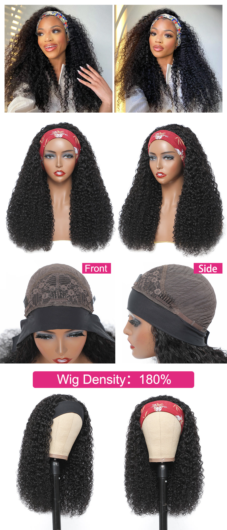 Cranberry Beginner Lazy Girl Friendly Jerry Curly Human Hair Wig Headband Glueless Wig 180% Density - onlinemegasale.com Cranberry Beginner Lazy Girl Friendly Jerry Curly Human Hair Wig Headband Glueless Wig 180% Density - onlinemegasale.com