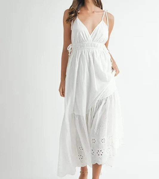 Eyelet Lace Maxi Dress with Side Strap Details