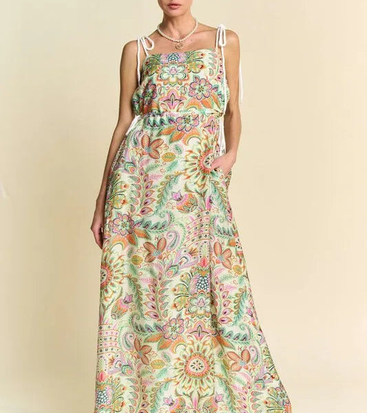 Tropical Boho Printed Detail Cut Out Maxi Dress
