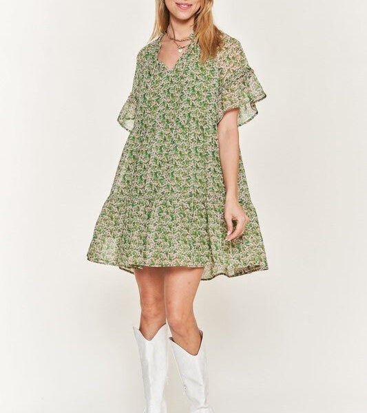 Charming Floral V-Neck Mini Dress - JBJ1054-1