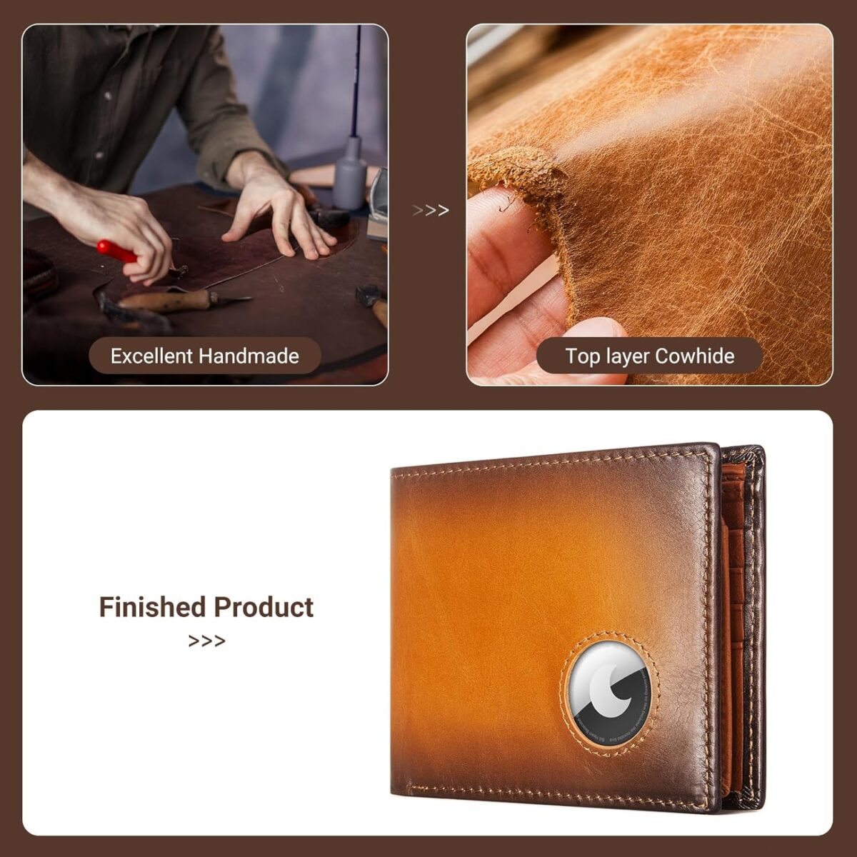 Men Wallet Compatible with AirTag Genuine Leather Bifold Wallet for Air Tag - onlinemegasale.com