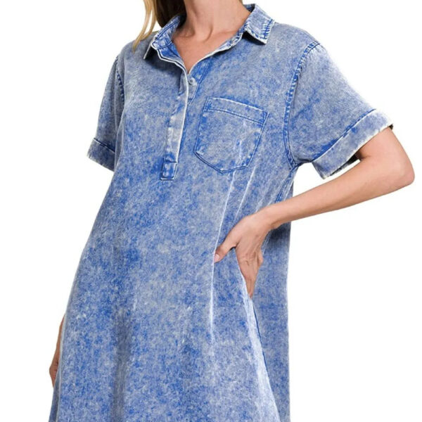 Tencel Mineral Washed Collared Shirt Dress