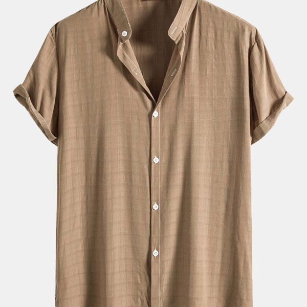 Textured Fabric Stand Collar Shirt