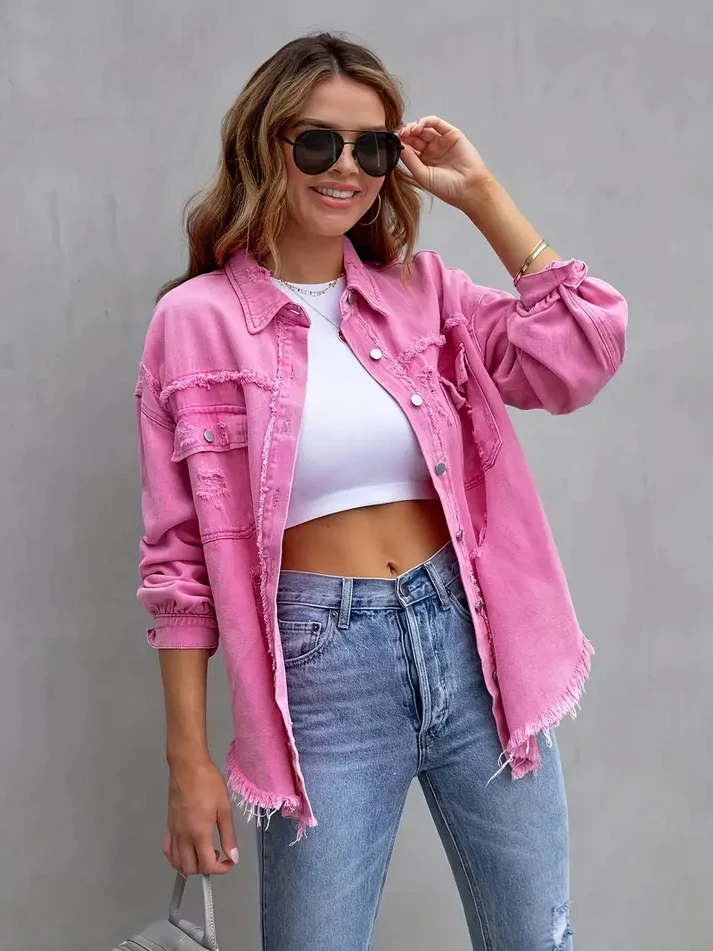 Lucrecia™ - Women's Denim Jacket - onlinemegasale.com