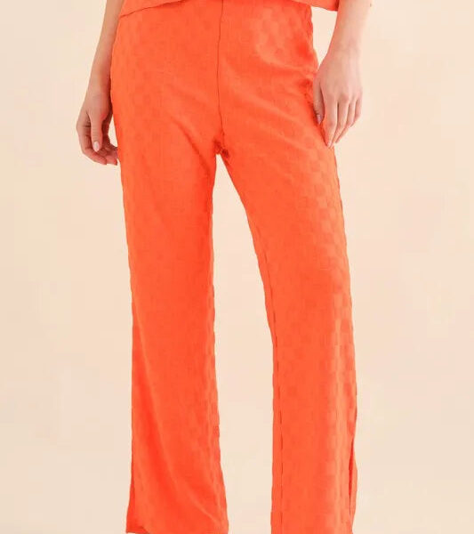 Brushed Texture Checker Board Pattern Casual Pants