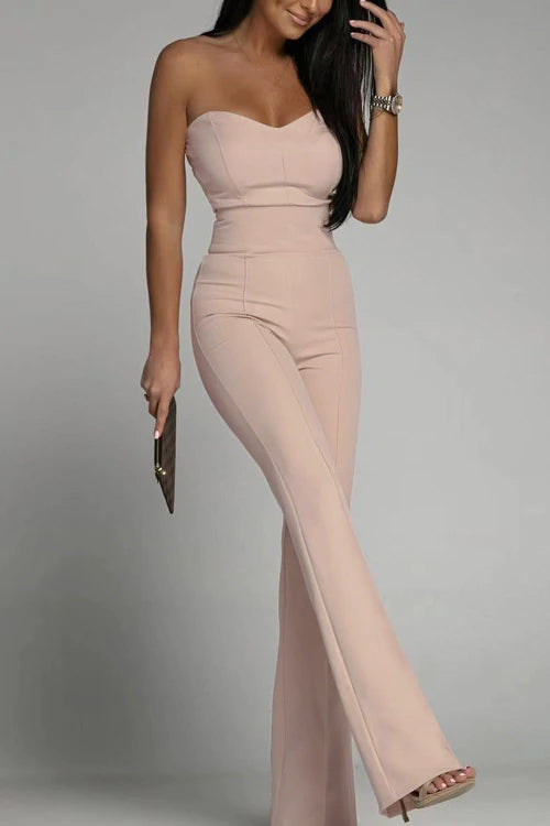 888888999999 Chic Women's Strapless Jumpsuit - Tailored Bodice - High-Waisted Flared Legs - Perfect for Elegant Occasions - onlinemegasale.com