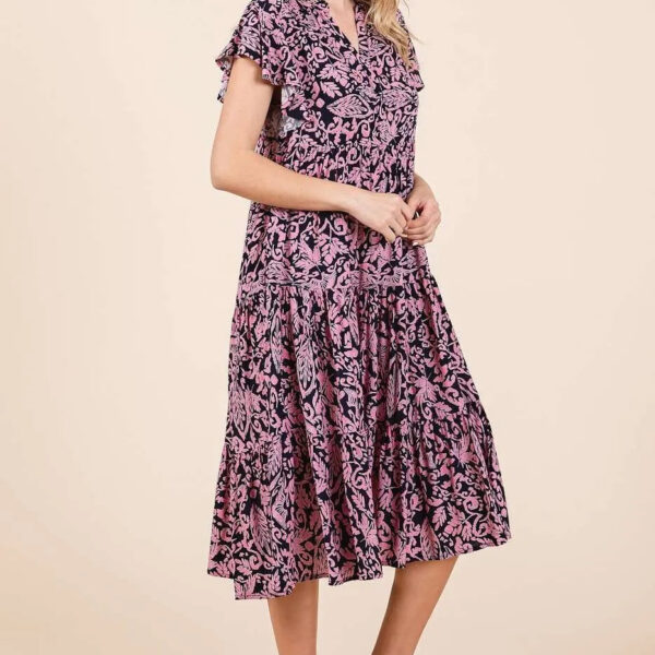 Abstract Print Ruffle Tier Midi Dress
