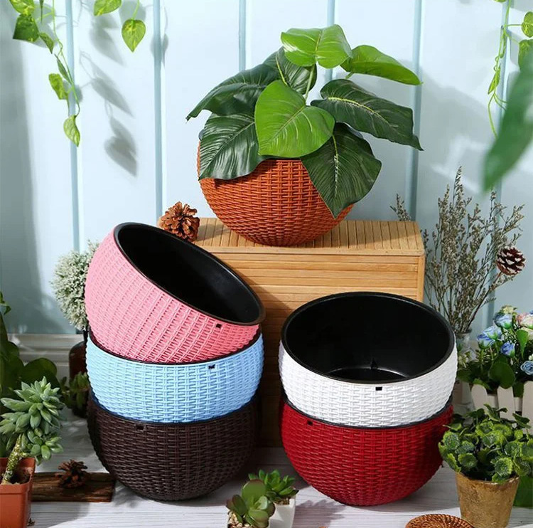 Plastic Rattan Hanging Planter Basket with Drainage Hole - onlinemegasale.com