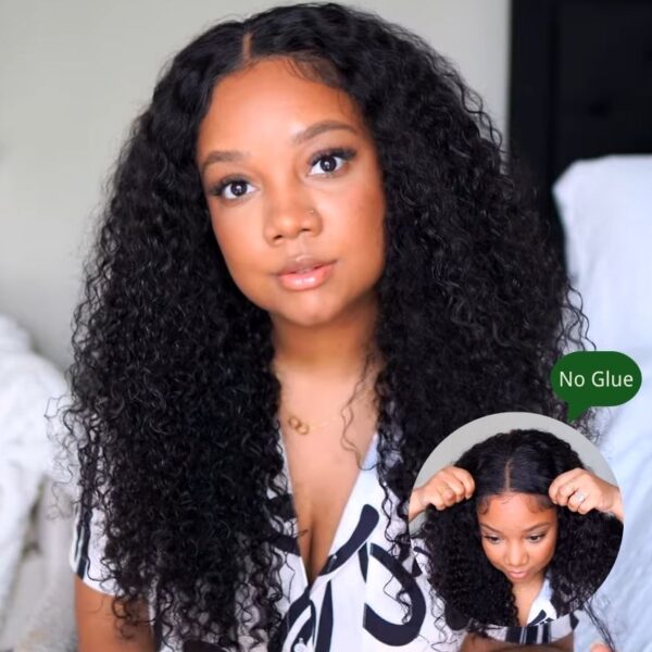 Klaiyi Pre-Cut 12A 4x4 5X5 Lace Wig Wear & Go Jerry Curly Human Hair Wig with Breathable Cap Beginner Wig