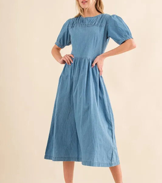 Washed Chambray Midi Dress
