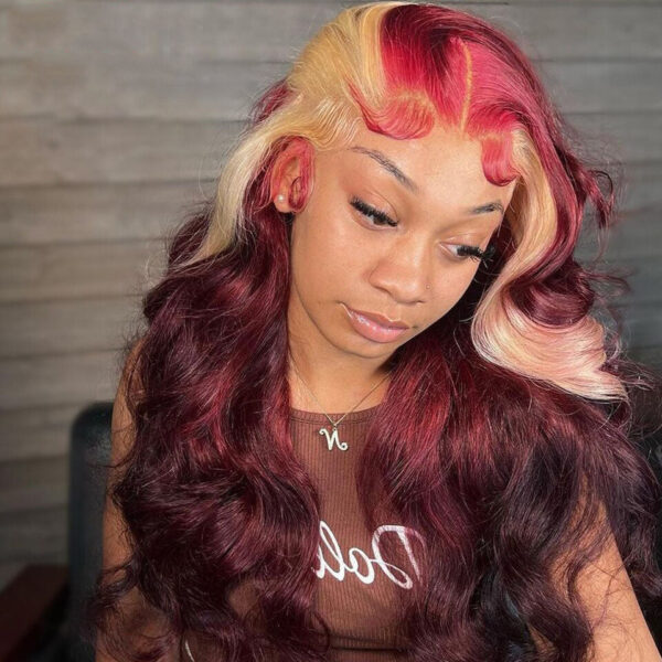 Cranberry 13x6 Wine Red With Blonde Color Body Wave Wig HD Lace Frontal Human Hair Wig Lace Front Wig Pre Plucked 5x5 Closure Human Hair Wigs