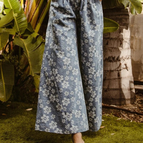 Floral Texture Wide Leg Jeans