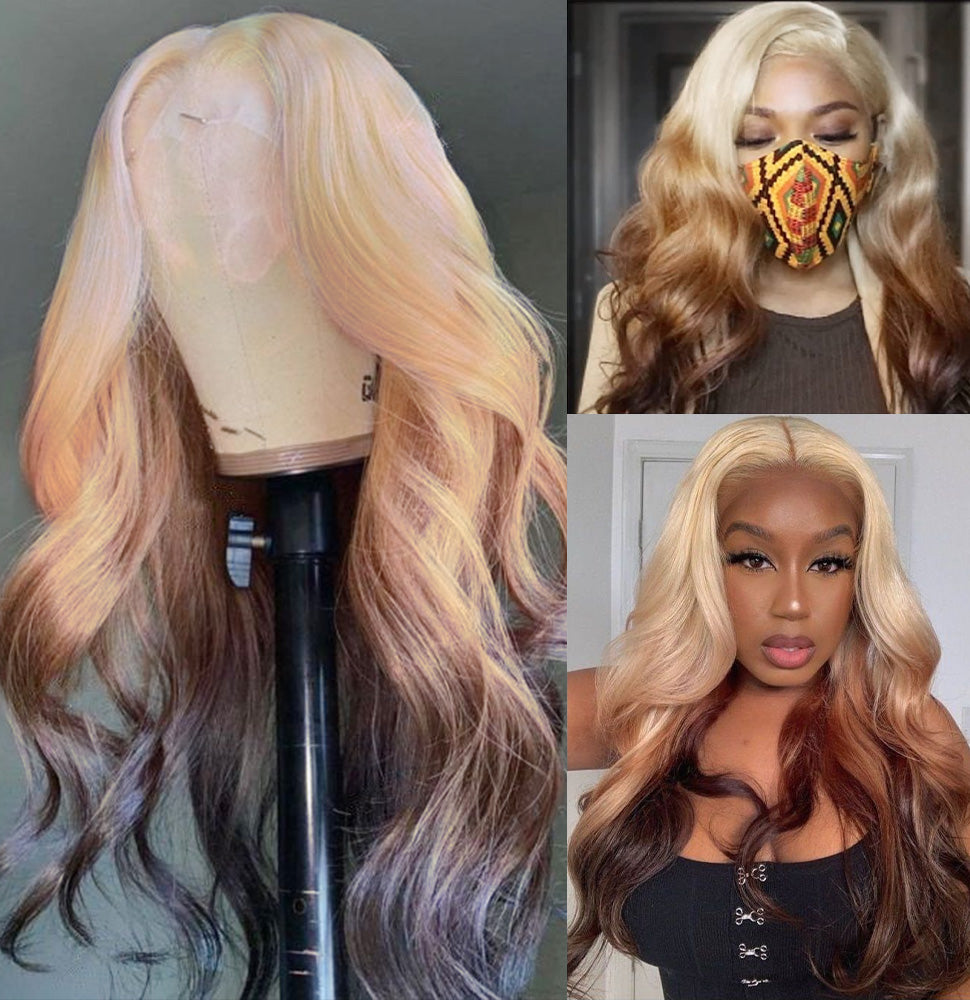 Cranberry Ombre Lace Front Wigs Body Wave 613 Blonde Brown 13x4 5*5 Lace Front Human Hair Wigs - onlinemegasale.com