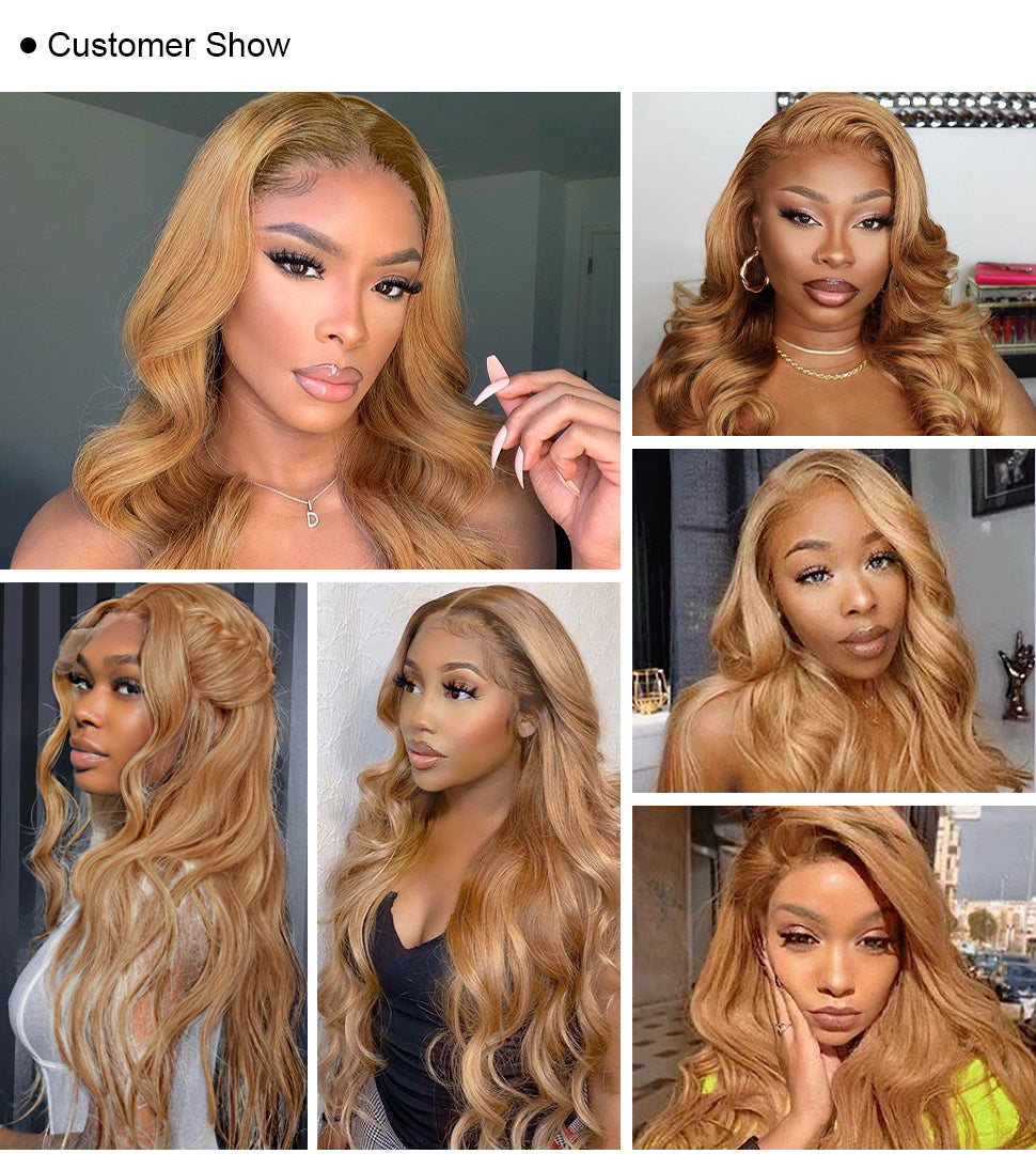 Body Wave #27 Colored HD Lace Human Hair Wigs For Women Honey Blonde 13*4 13*6 Lace Frontal Wigs - onlinemegasale.com