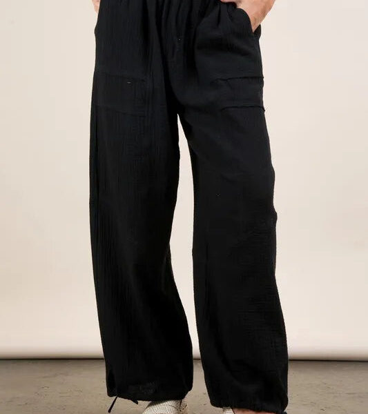 Wide Leg Gauze Solid Pants
