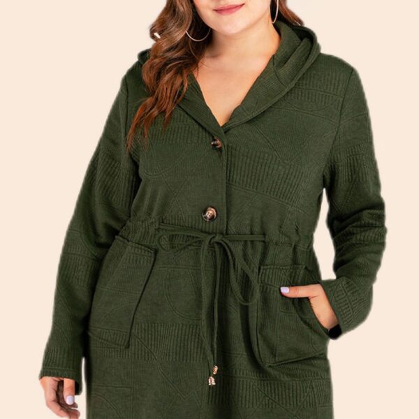 Plus Size Drawstring Waist Hooded Cardigan with Pockets