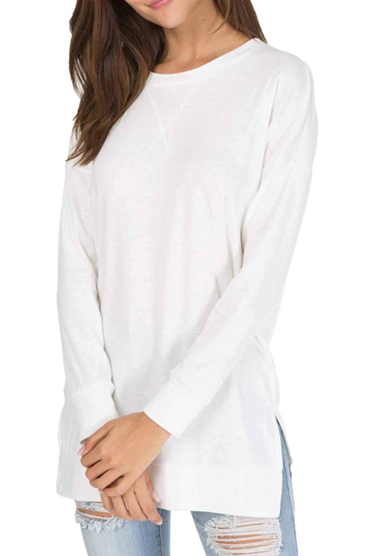 Women's Long Sleeve Side Slit Loose Tops (Buy 3 Free Shipping) - onlinemegasale.com