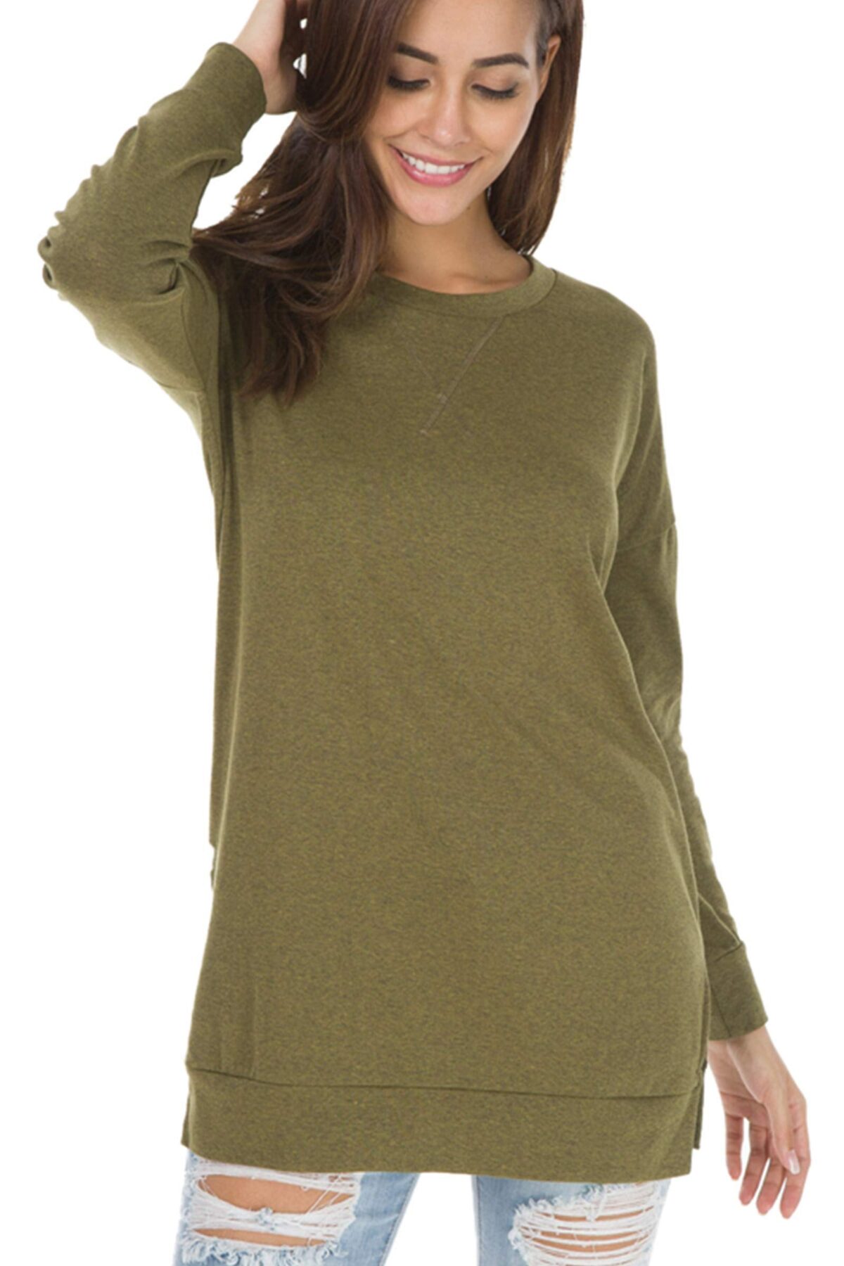 Women's Long Sleeve Side Slit Loose Tops (Buy 3 Free Shipping) - onlinemegasale.com