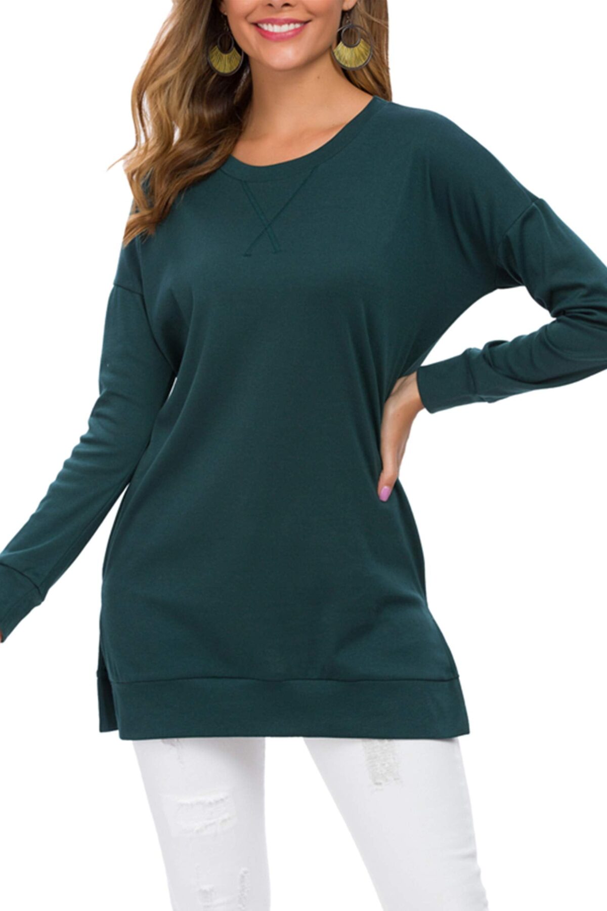 Women's Long Sleeve Side Slit Loose Tops (Buy 3 Free Shipping) - onlinemegasale.com