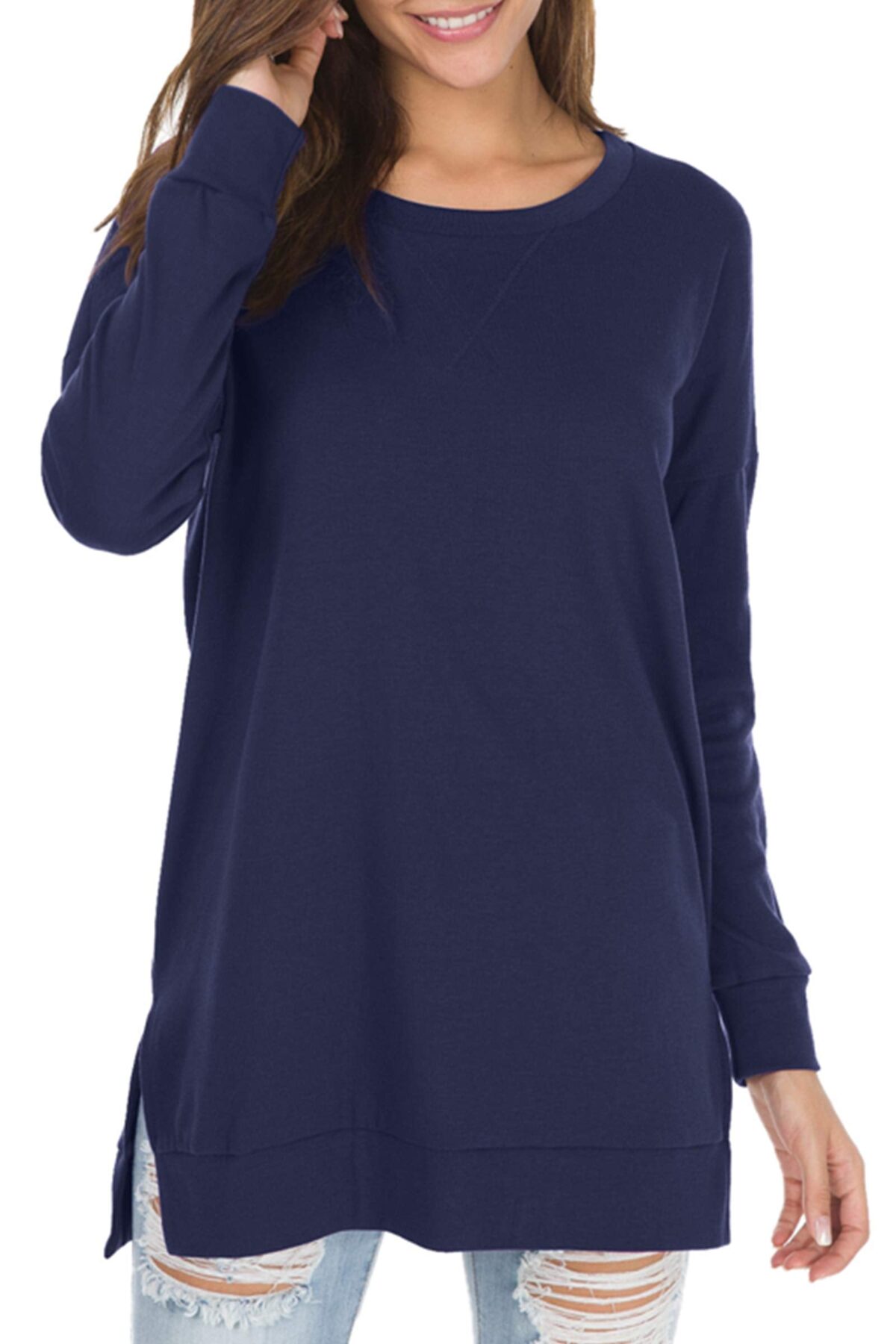 Women's Long Sleeve Side Slit Loose Tops (Buy 3 Free Shipping) - onlinemegasale.com