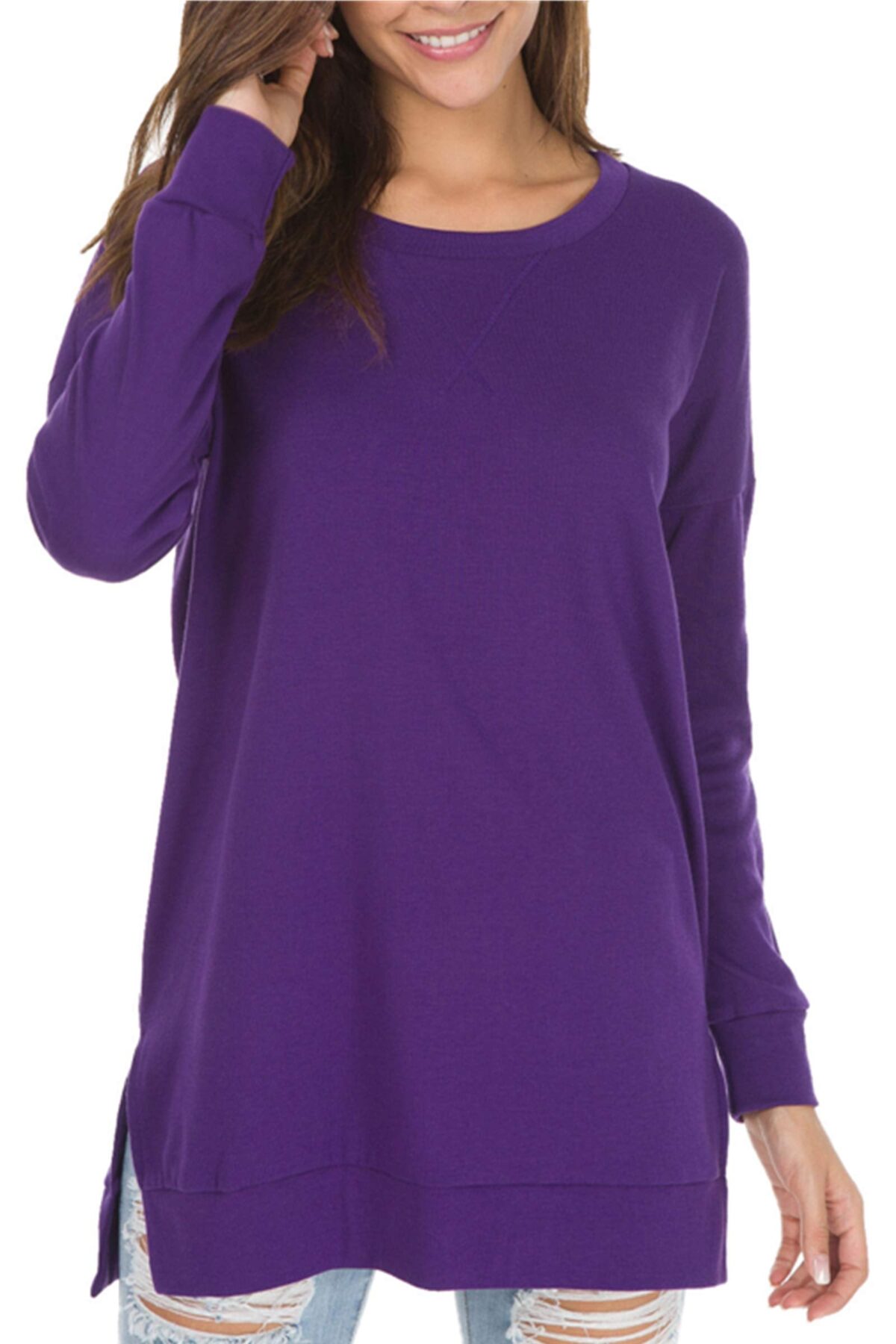 Women's Long Sleeve Side Slit Loose Tops (Buy 3 Free Shipping) - onlinemegasale.com