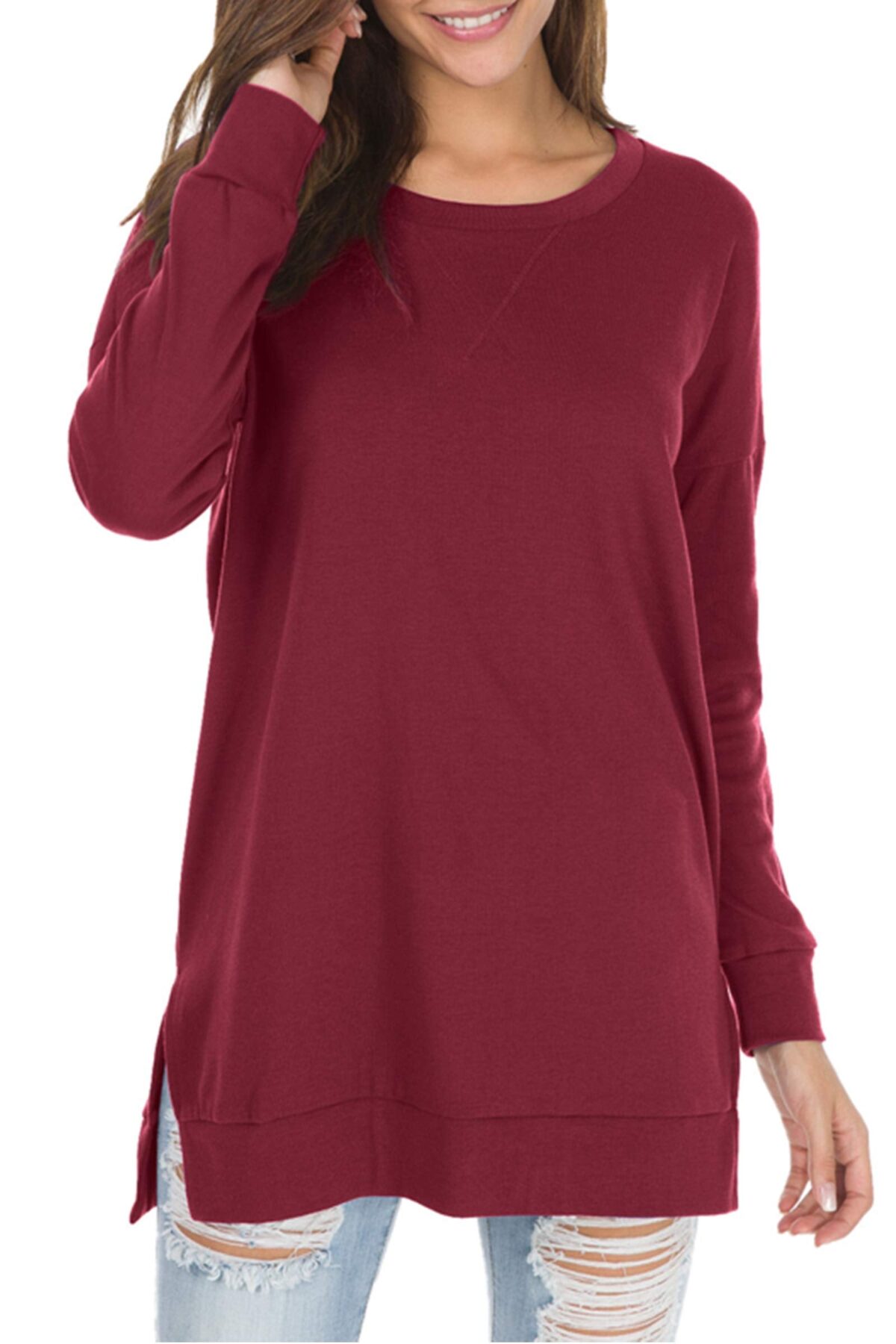 Women's Long Sleeve Side Slit Loose Tops (Buy 3 Free Shipping) - onlinemegasale.com