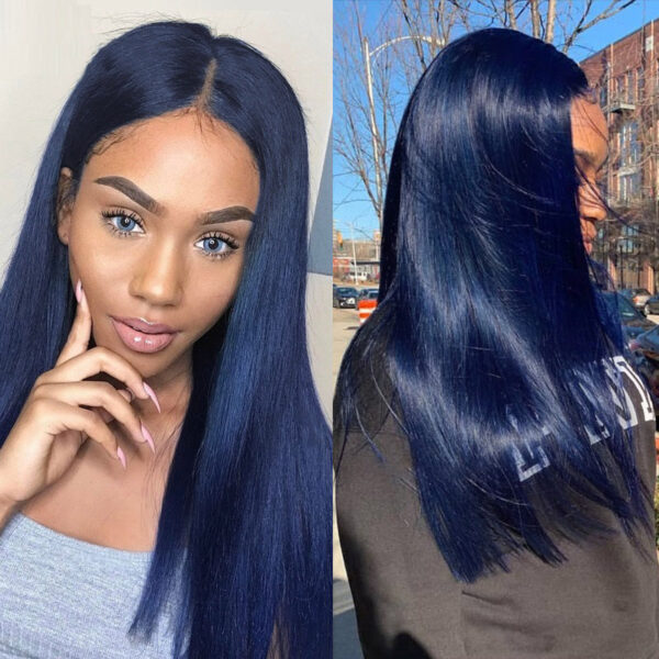 Pretty Dark Blue Transparent Lace Wigs Straight Virgin Hair Wigs 13X4 HD Lace Wig