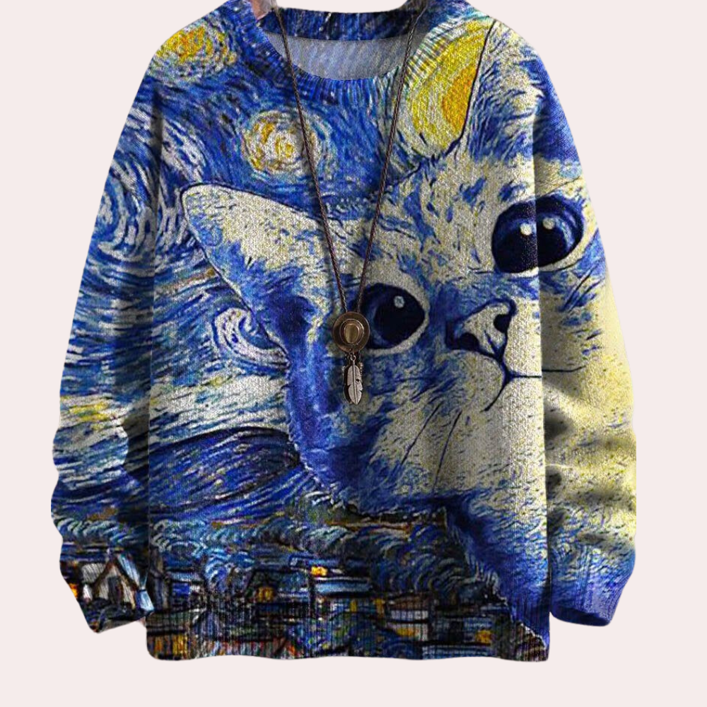 C7566-Gudruna-blue_3 Kimberly™ - Unisex Sweater with Cat Print - onlinemegasale.com