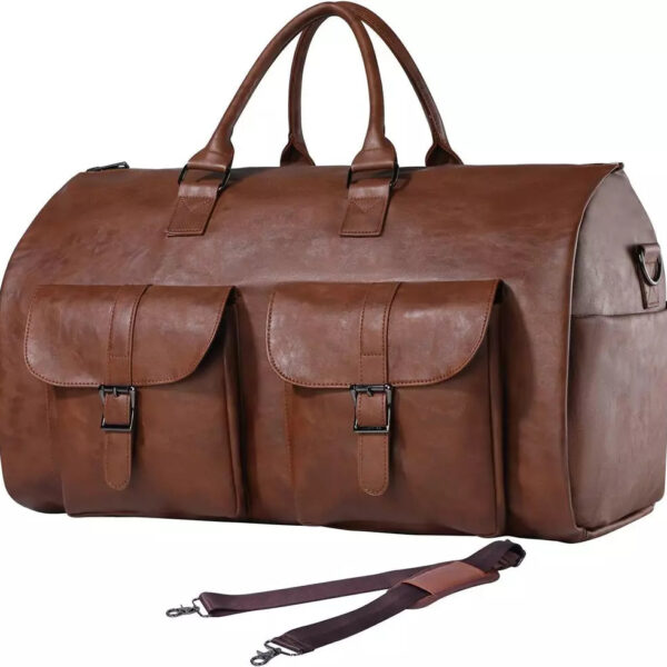Garment duffel bag | Leather travel bag | Collapsible luggage | Foldable travel bag, Brown