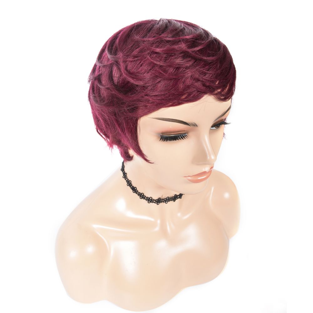 DSC_8784 Cranberry 99J Short Pixie cut Wigs Romance Wave Wig Machine Made Human Wig - onlinemegasale.com