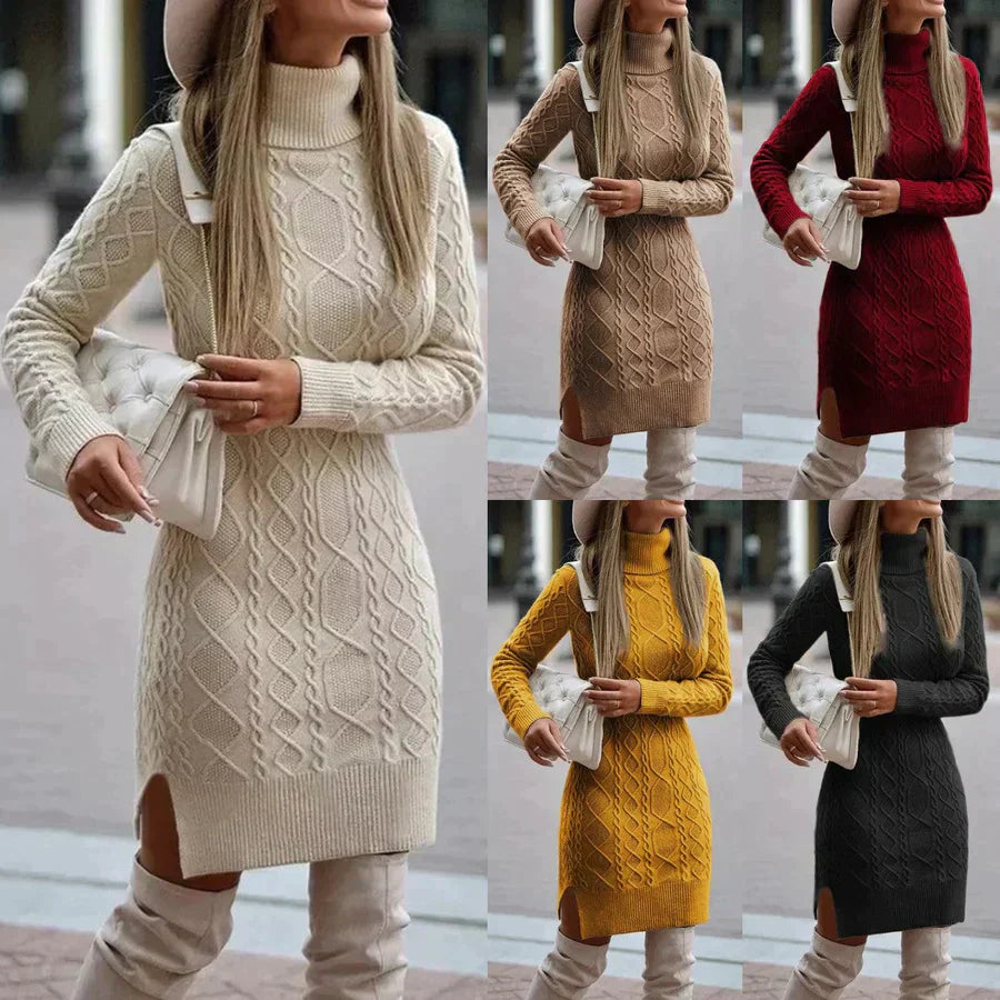 Fiona™ - High Neck Knitted Dress - onlinemegasale.com