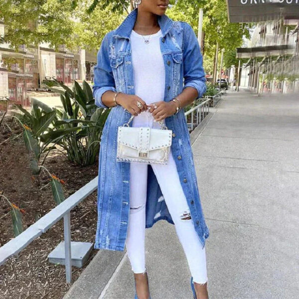Chic Denim Trenchcoat | Fashionable Longline Cotton Outerwear Perfect for Daily Style