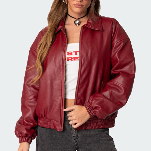 Nata - Oversized Faux Leather Bomber Jacket