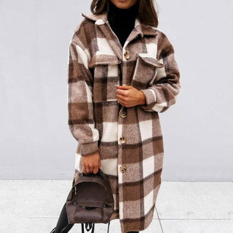 Cinzia™ - Oversized Check Coat for Women - onlinemegasale.com