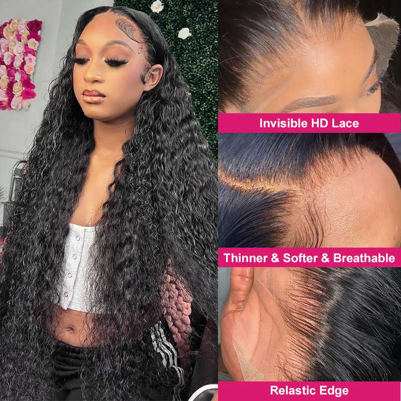 FVGX_8X5GS_E07_98R_M 12A Cranberry Water Wave Real 13X4 Swiss HD Lace Frontal 16-36 inches Natural Black Long Wig - onlinemegasale.com