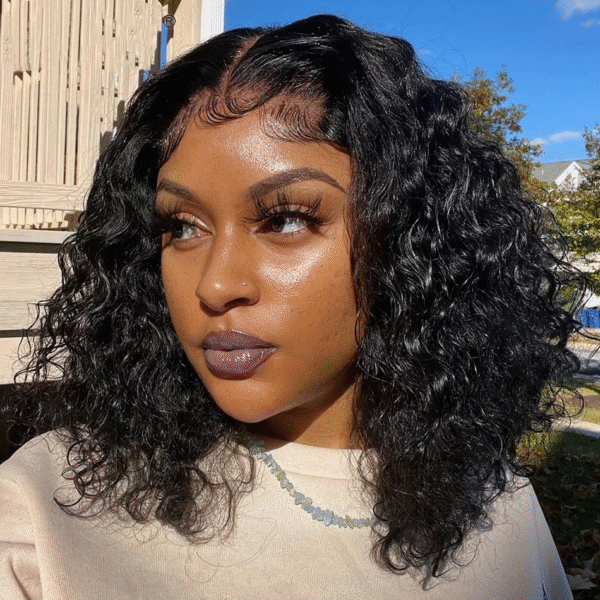 Cranberry Deep Wave Lace Closure Bob Wigs Short Indian Human Hair Wigs For Black Women