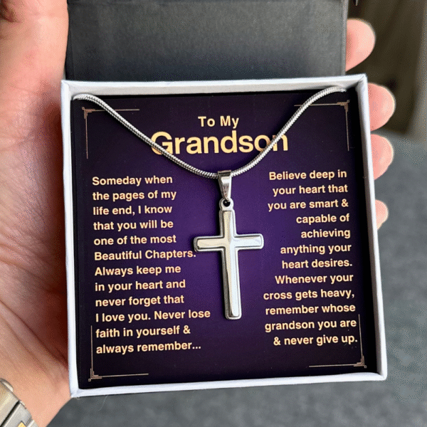 Grandson, Never Give Up - Cross Necklace
