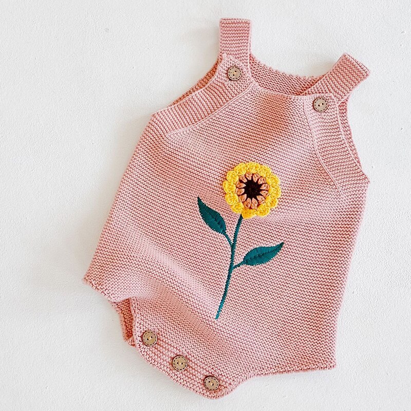 H03eb32d2c85644e8991b147d159a4da6C_222ed080-1994-4ecc-a112-2b44f3afdbeb Sunflower Knitted baby Romper - onlinemegasale.com